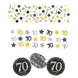 CONFETTIS DE TABLE 70 ANS NOIR ARGENT OR 34G