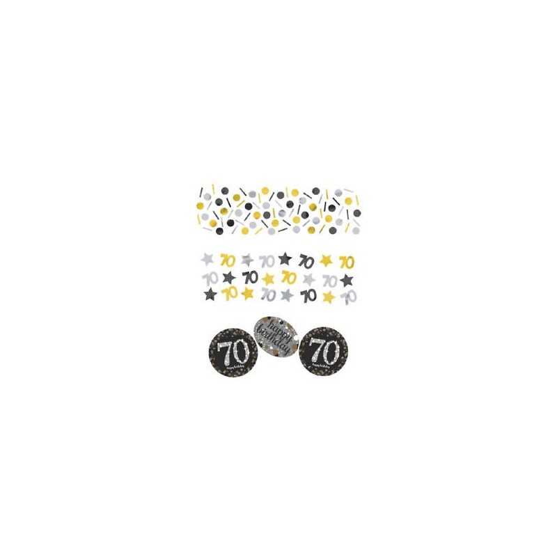 CONFETTIS DE TABLE 70 ANS NOIR ARGENT OR 34G