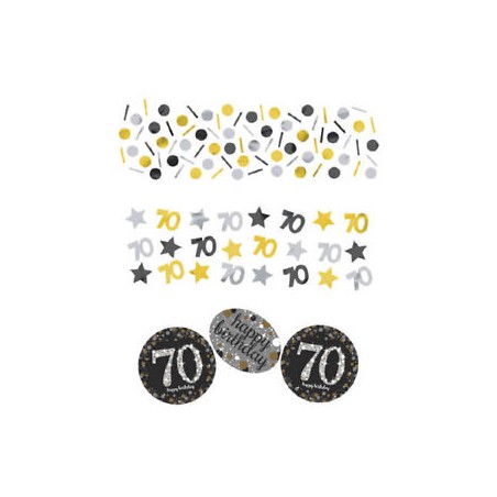 CONFETTIS DE TABLE 70 ANS NOIR ARGENT OR 34G