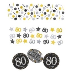 CONFETTIS DE TABLE 80 ANS NOIR ARGENT OR 34G