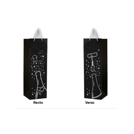 SAC CADEAU POUR BOUTEILLE NOIR ET BLANC
