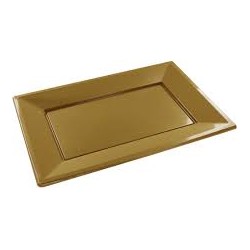 3 PLATEAUX RECTANGULAIRES EN PLASTIQUE OR 33 X 23 CM 