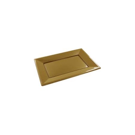 3 PLATEAUX RECTANGULAIRES EN PLASTIQUE OR 33 X 23 CM 