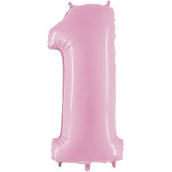 BALLON METALLIQUE CHIFFRE 1 ROSE CLAIRE 36 CM 