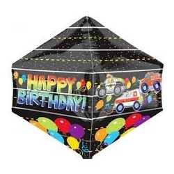 BALLON METALLIQUE NOIR AVEC DES VOITURES HAPPY BIRTHDAY 43 X 53 CM 