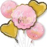 BOUQUET 5 BALLONS METALLIQUES OH BABY ROSE ET OR  BOUQUET 5 BALLONS METALLIQUES OH BABY ROSE ET OR