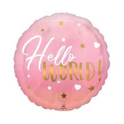 BALLON METALIQUE ROND HELLO WORLD ROSE 43 CM 