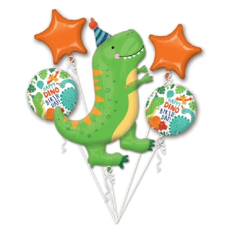 BOUQUET DE 5 BALLONS METALLIQUES DINOSAURE