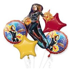 BOUQUET DE 5 BALLONS METALLIQUE CAPTAIN MARVEL 