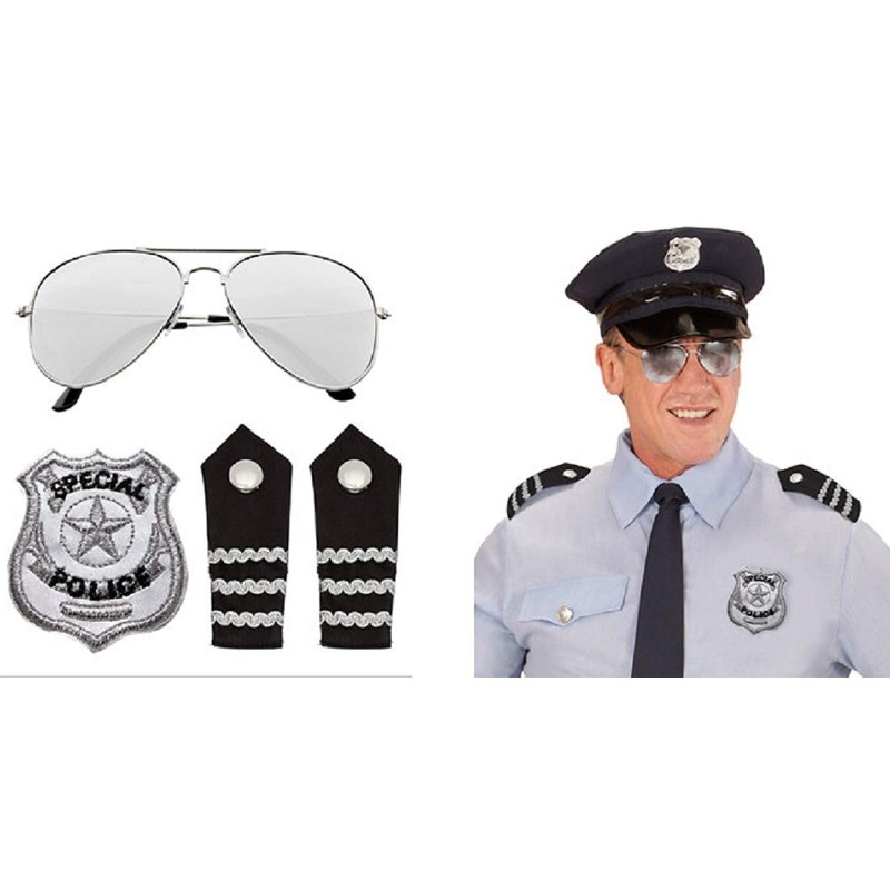 SET DE POLICE LUNETTES EPAULETTES INSIGNE