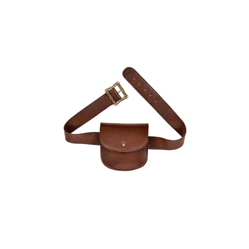 CEINTURE AVEC BOURSE ASPECT CUIR MARRON