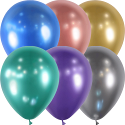 25 BALLONS LATEX 12" ASSORTIS CHROME MIROIR BALLOONIA 