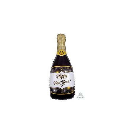 BALLON METALLIQUE BOUTEILLE DE CHAMPAGNE HAPPY NEW YEAR 36 X 91 CM 