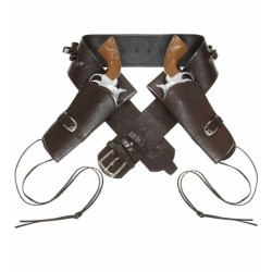 CEINTURE + DOUBLE HOLSTER SIMILI CUIR MARRON