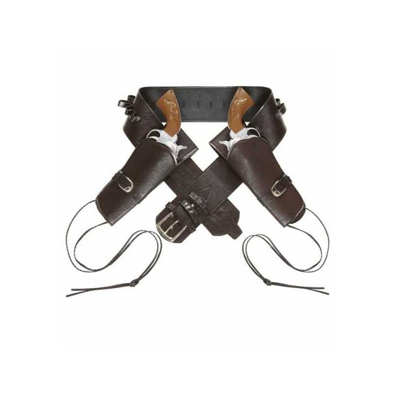 CEINTURE + DOUBLE HOLSTER SIMILI CUIR MARRON