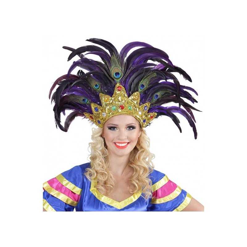 COIFFE A PLUMES CARNAVAL OR PLUMES DE PAON