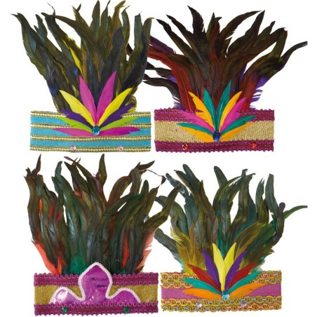 COIFFE A PLUMES CARNAVAL RIO 6 COULEURS ASSORTIES
