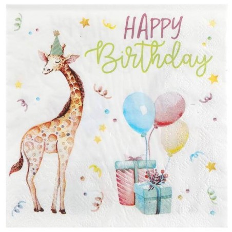 20 SERVIETTES HAPPY BIRTHDAY AVEC GIRAFE 