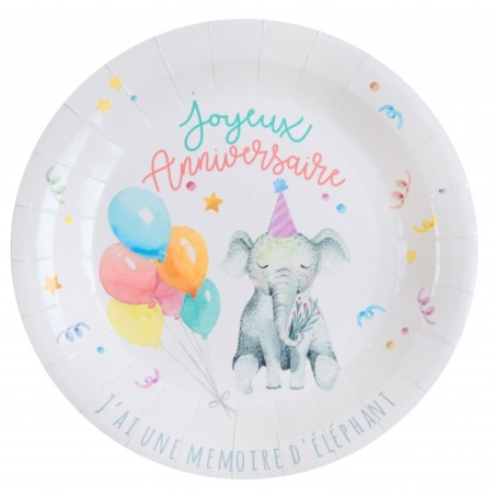 10 ASSIETTES HAPPY BIRTHDAY ELEPHANT ZOO PARTY 23 CM