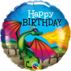 BALLON METALIQUE ROND HAPPY BIRTHDAY DRAGON 18" 46 CM