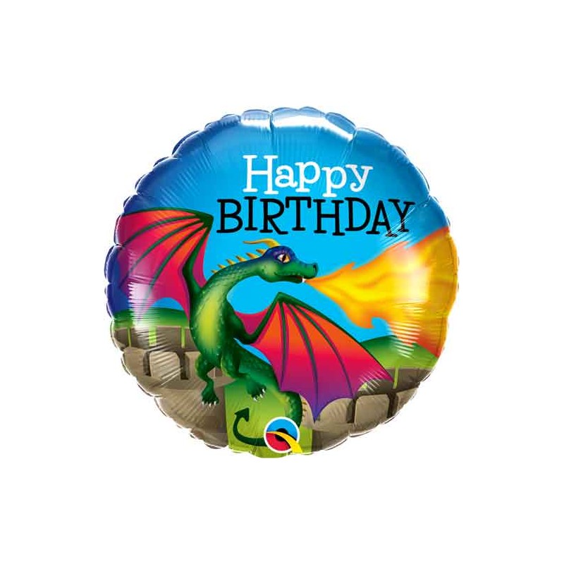 BALLON METALIQUE ROND HAPPY BIRTHDAY DRAGON 18" 46 CM