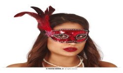 MASQUE LOUP SEQUIN ROUGE AVEC PLUME