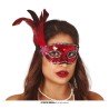 MASQUE LOUP SEQUIN ROUGE AVEC PLUME