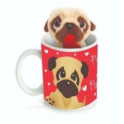 MUG PUGS AND KISSES AVEC PELUCHE CHIEN 