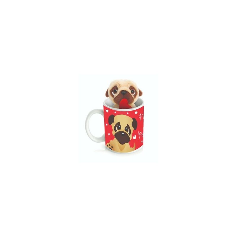 MUG PUGS AND KISSES AVEC PELUCHE CHIEN 