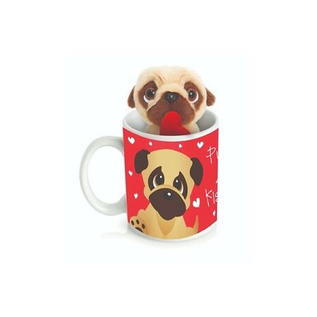 MUG PUGS AND KISSES AVEC PELUCHE CHIEN 