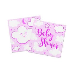 SERVIETTE ROSE NUAGE BABY SHOWER 25 X 25 CM 