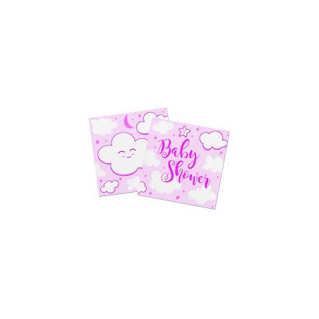 SERVIETTE ROSE NUAGE BABY SHOWER 25 X 25 CM 