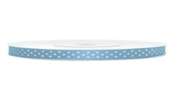 RUBAN SATIN BLEU A POIS BLANC 6 MM X 25 M