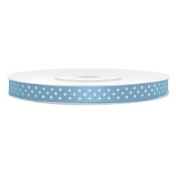 RUBAN SATIN BLEU A POIS BLANC 6 MM X 25 M