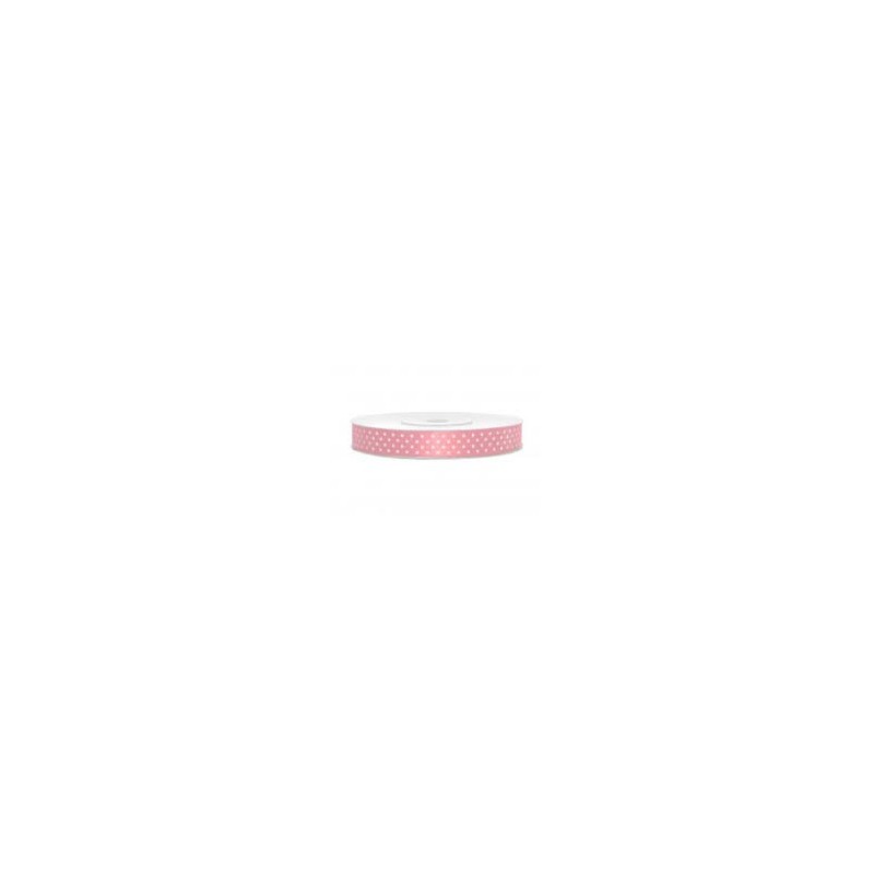 RUBAN SATIN ROSE A POIS BLANC 6 MM X 25 M RUBAN SATIN ROSE A POIS BLANC 6 MM X 25 M