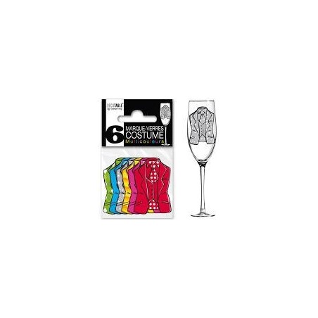 6 MARQUES VERRES COSTUME MULTICOLORES