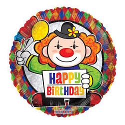 BALLON METALLIQUE ROND CLOWN HAPPY BIRTHDAY 23 CM