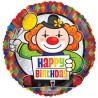 BALLON METALLIQUE ROND CLOWN HAPPY BIRTHDAY 23 CM