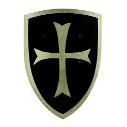 GRAND BOUCLIER EN BOIS CROISE NOIR ET OR COURBE 