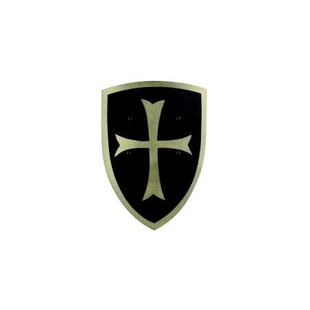GRAND BOUCLIER EN BOIS CROISE NOIR ET OR COURBE 
