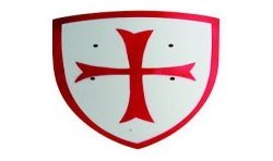 GRAND BOUCLIER EN BOIS CROISE BLANC ET ROUGE COURBE 