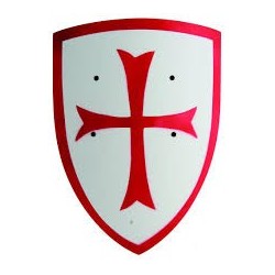 GRAND BOUCLIER EN BOIS CROISE BLANC ET ROUGE COURBE 