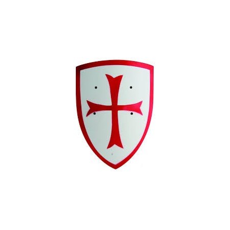 GRAND BOUCLIER EN BOIS CROISE BLANC ET ROUGE COURBE 