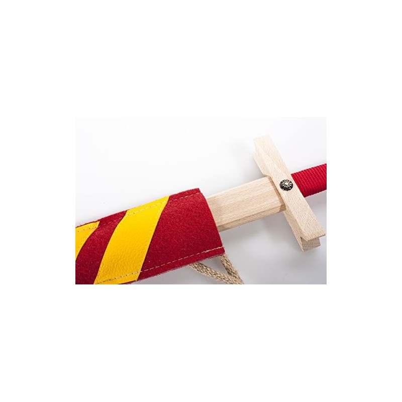 EPEE EN BOIS FOURREAU LANCELOT ROUGE ET JAUNE 60 CM EPEE EN BOIS FOURREAU LANCELOT ROUGE ET JAUNE 60 CM