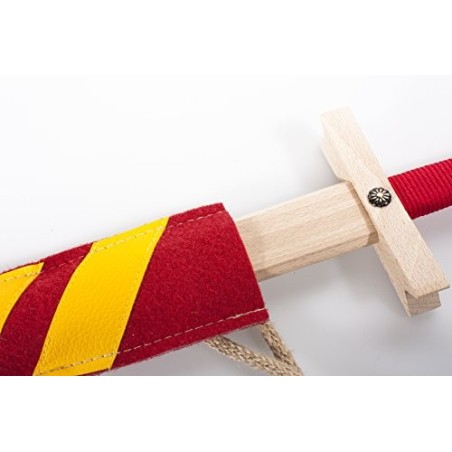 EPEE EN BOIS FOURREAU LANCELOT ROUGE ET JAUNE 60 CM