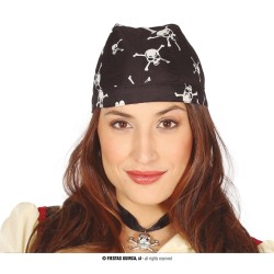 FOULARD OU BANDANA PIRATE NOIR TETE DE MORT BLANCHE