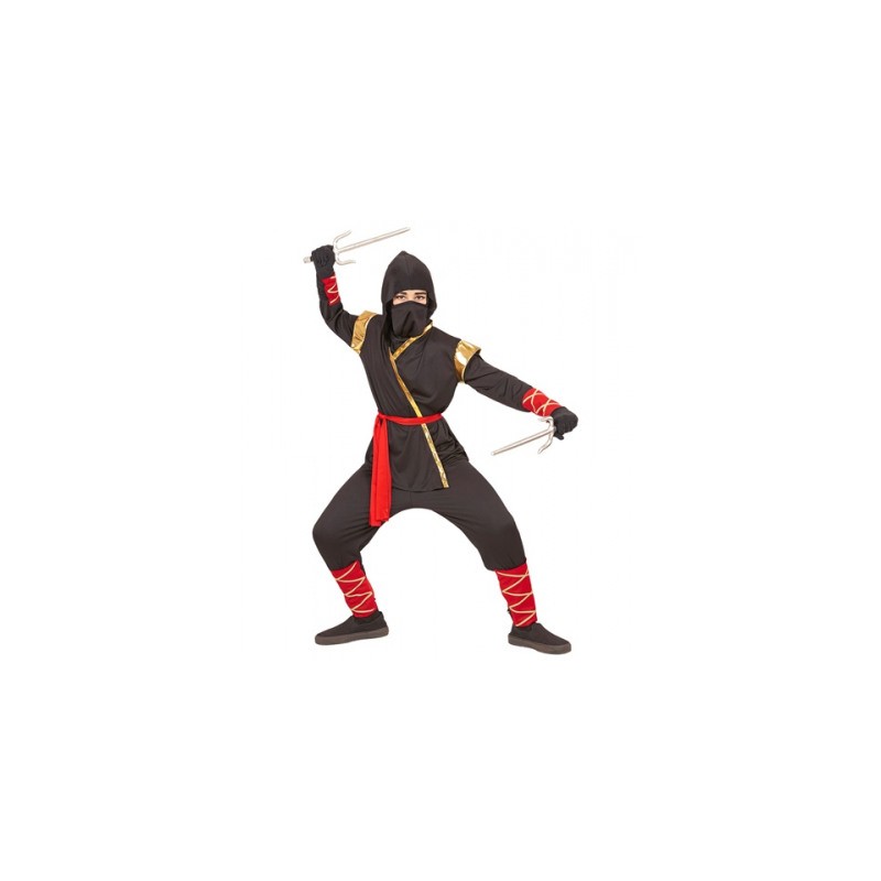 DEGUISEMENT NINJA NOIR OR ET ROUGE TAILLE 140