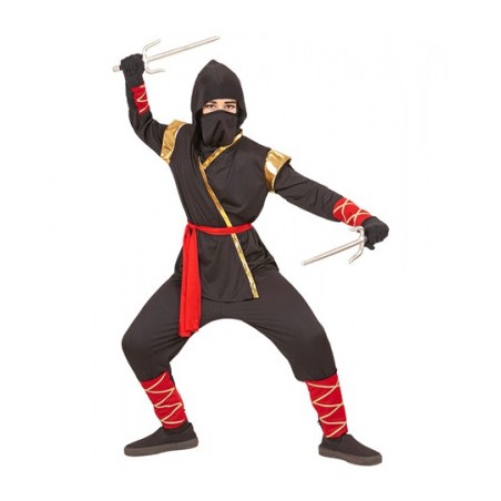 DEGUISEMENT NINJA NOIR OR ET ROUGE TAILLE 140