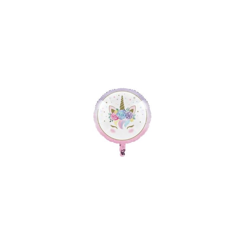 BALLON METALLIQUE ROND LICORNE BLANC 45 CM 