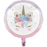 BALLON METALLIQUE ROND LICORNE BLANC 45 CM 